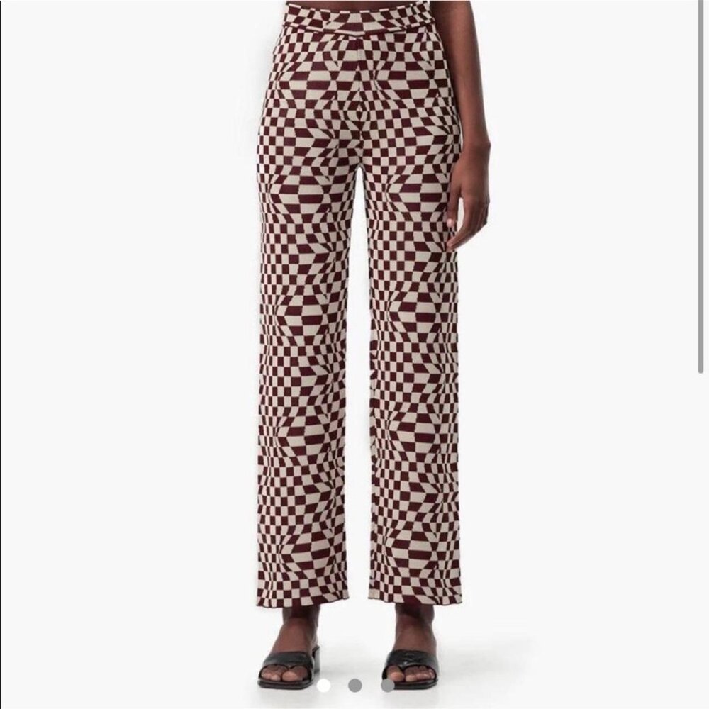 Paloma Wool Orinocco Knitted Psychedelic Distorted Checkered Print Trousers Sz S